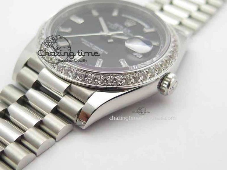 Day Date 40mm SS BP Maker Best Edition Diamond Bezel Black Dial On SS Bracelet ETA Supportive 3693