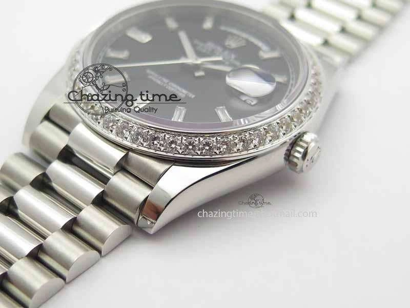 Day Date 40mm SS BP Maker Best Edition Diamond Bezel Black Dial On SS Bracelet ETA Supportive 3693