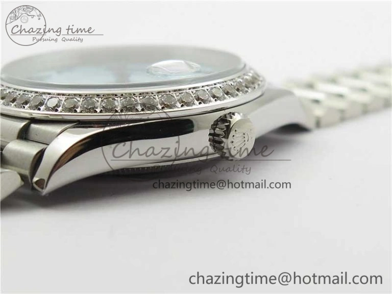 Youthful Day Date 40mm SS BP Maker Best Edition Diamond Bezel Blue Dial Arabic Markers On SS Bracelet A 2883