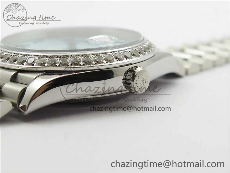 Youthful Day Date 40mm SS BP Maker Best Edition Diamond Bezel Blue Dial Arabic Markers On SS Bracelet A 2883