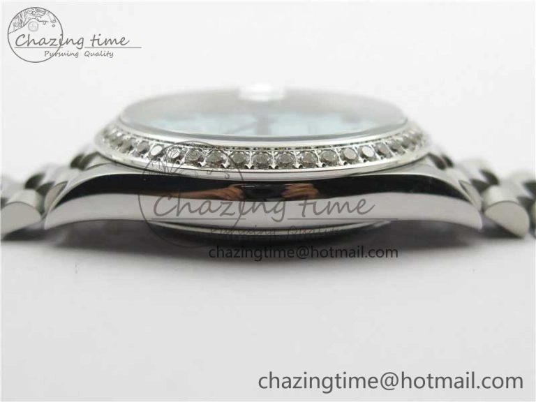 Youthful Day Date 40mm SS BP Maker Best Edition Diamond Bezel Blue Dial Arabic Markers On SS Bracelet A 2883