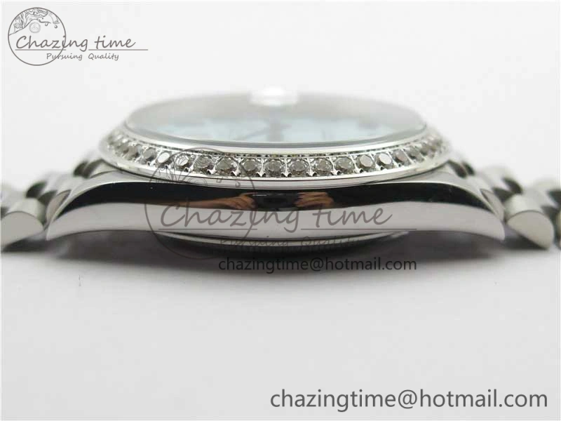 Youthful Day Date 40mm SS BP Maker Best Edition Diamond Bezel Blue Dial Arabic Markers On SS Bracelet A 2883