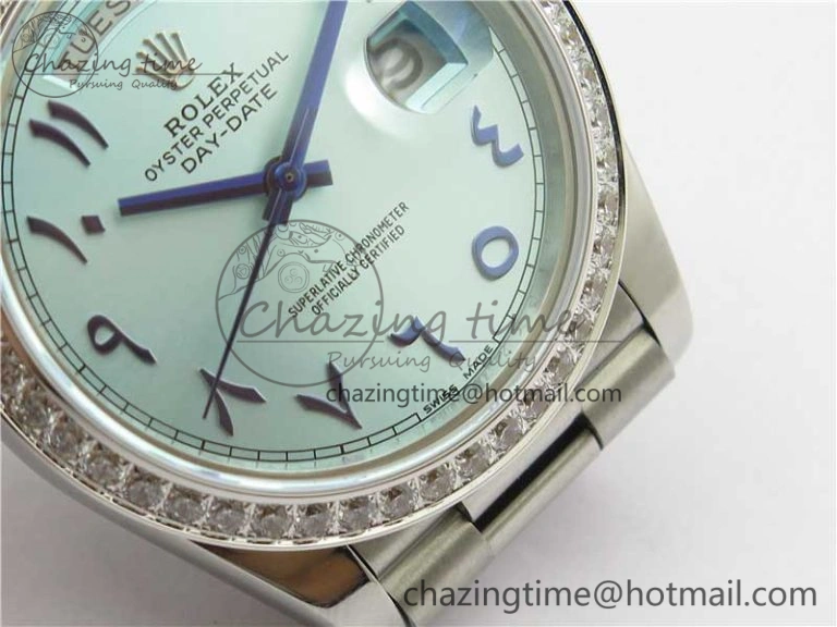 Youthful Day Date 40mm SS BP Maker Best Edition Diamond Bezel Blue Dial Arabic Markers On SS Bracelet A 2883