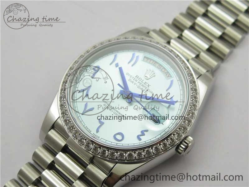 Youthful Day Date 40mm SS BP Maker Best Edition Diamond Bezel Blue Dial Arabic Markers On SS Bracelet A 2883