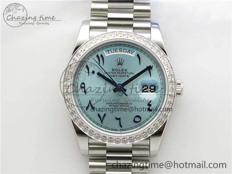 Youthful Day Date 40mm SS BP Maker Best Edition Diamond Bezel Blue Dial Arabic Markers On SS Bracelet A 2883