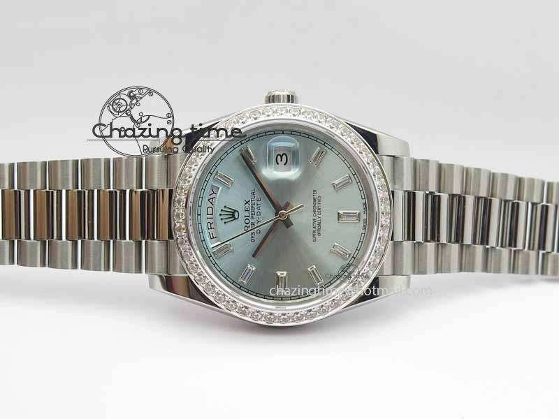 FlexibleFit Day Date 40mm SS BP Maker Best Edition Diamond Bezel Ice Blue Dial On SS Bracelet A 3698