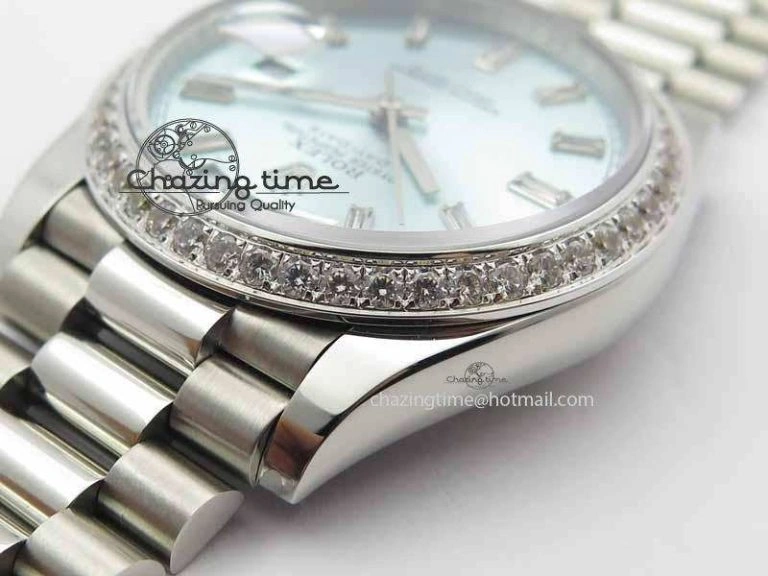 FlexibleFit Day Date 40mm SS BP Maker Best Edition Diamond Bezel Ice Blue Dial On SS Bracelet A 3698