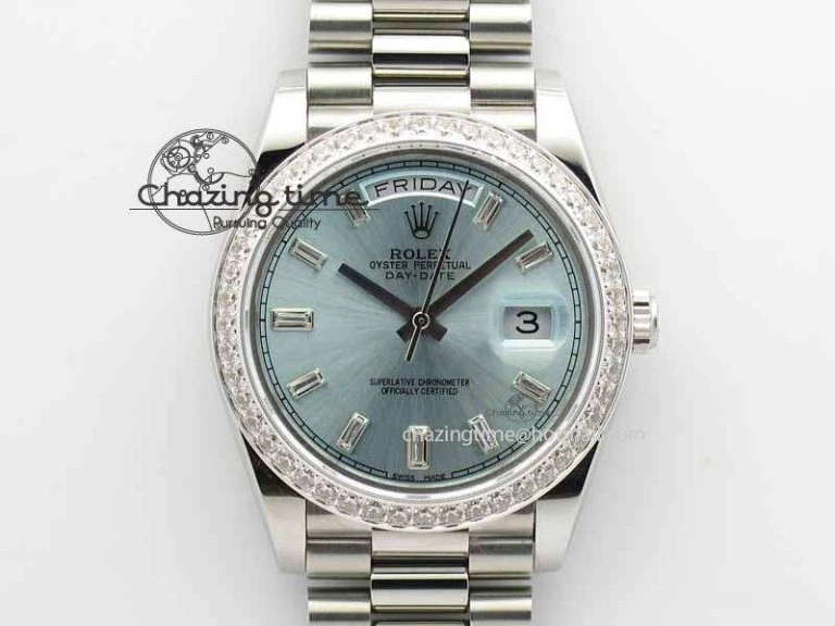 Affordable Day Date 40mm SS BP Maker Best Edition Diamond Bezel Ice Blue Dial On SS Bracelet ETA 3699