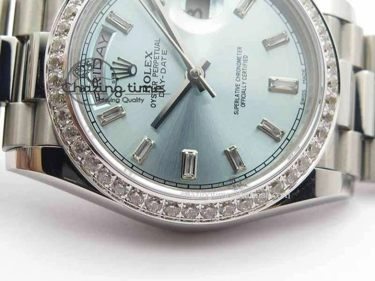 Affordable Day Date 40mm SS BP Maker Best Edition Diamond Bezel Ice Blue Dial On SS Bracelet ETA 3699