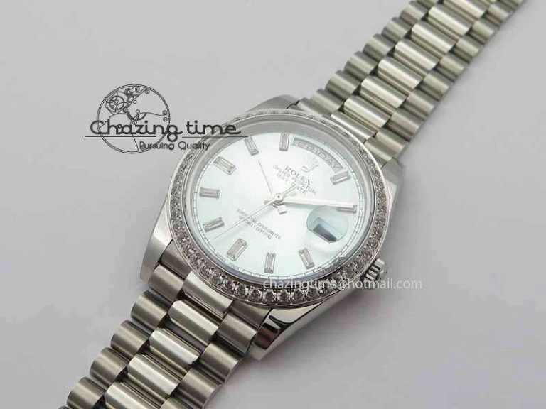 Affordable Day Date 40mm SS BP Maker Best Edition Diamond Bezel Ice Blue Dial On SS Bracelet ETA 3699