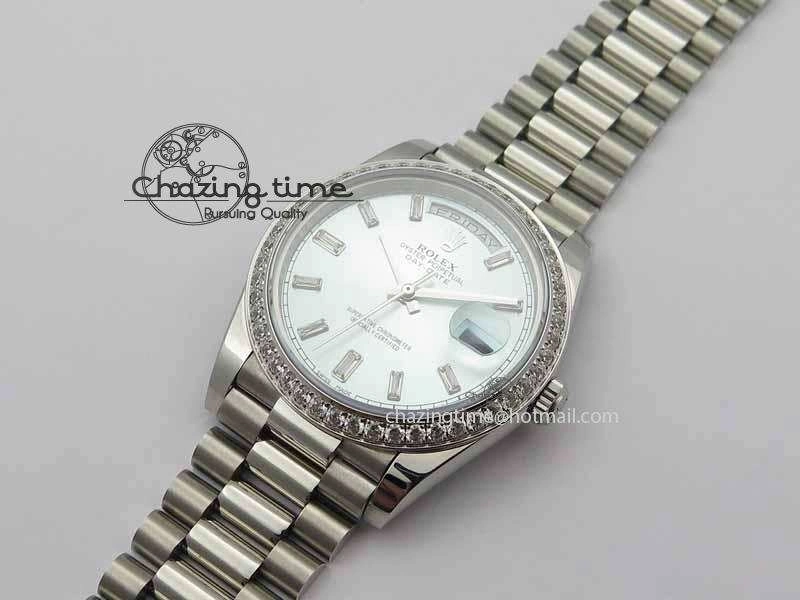 Affordable Day Date 40mm SS BP Maker Best Edition Diamond Bezel Ice Blue Dial On SS Bracelet ETA 3699