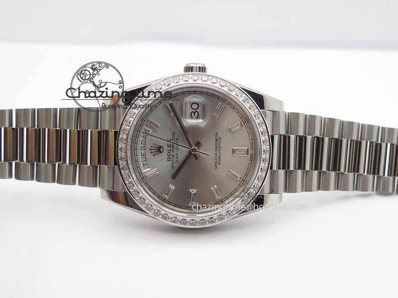 Day Date 40mm SS BP Maker Best Edition Diamond Bezel Silver Dial On SS Bracelet A Original 3697