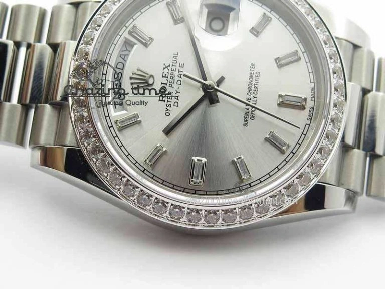 Day Date 40mm SS BP Maker Best Edition Diamond Bezel Silver Dial On SS Bracelet A Original 3697