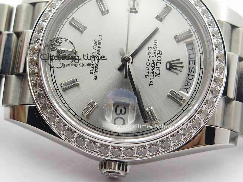 Day Date 40mm SS BP Maker Best Edition Diamond Bezel Silver Dial On SS Bracelet A Original 3697