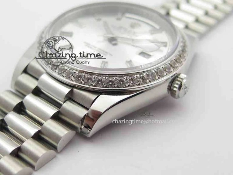 Day Date 40mm SS BP Maker Best Edition Diamond Bezel Silver Dial On SS Bracelet A Original 3697