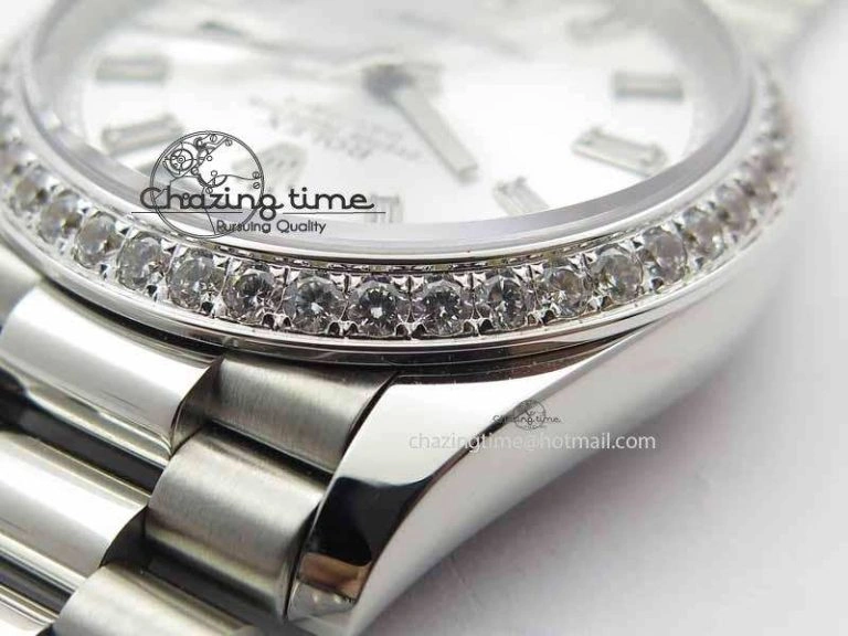 Day Date 40mm SS BP Maker Best Edition Diamond Bezel Silver Dial On SS Bracelet A Original 3697