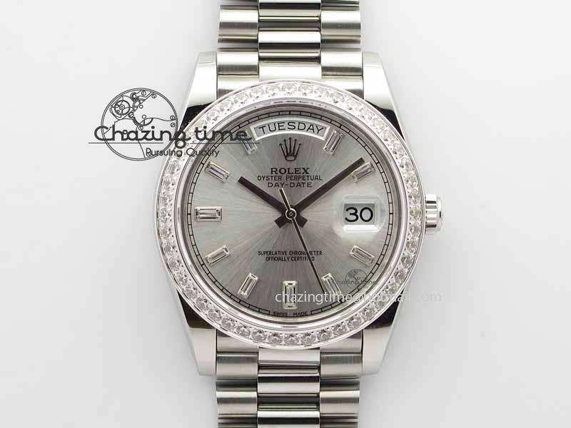 Packable Day Date 40mm SS BP Maker Best Edition Diamond Bezel Silver Dial On SS Bracelet ETA 3696