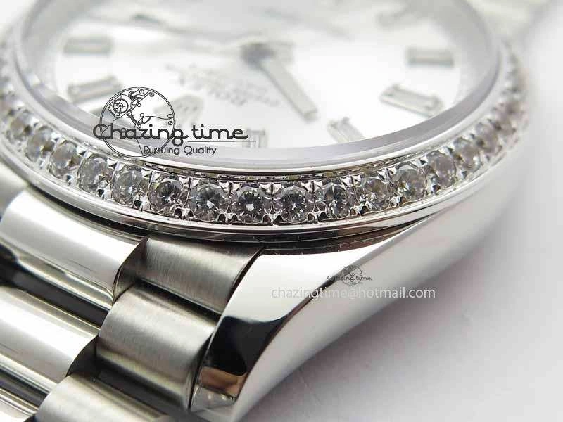 Packable Day Date 40mm SS BP Maker Best Edition Diamond Bezel Silver Dial On SS Bracelet ETA 3696