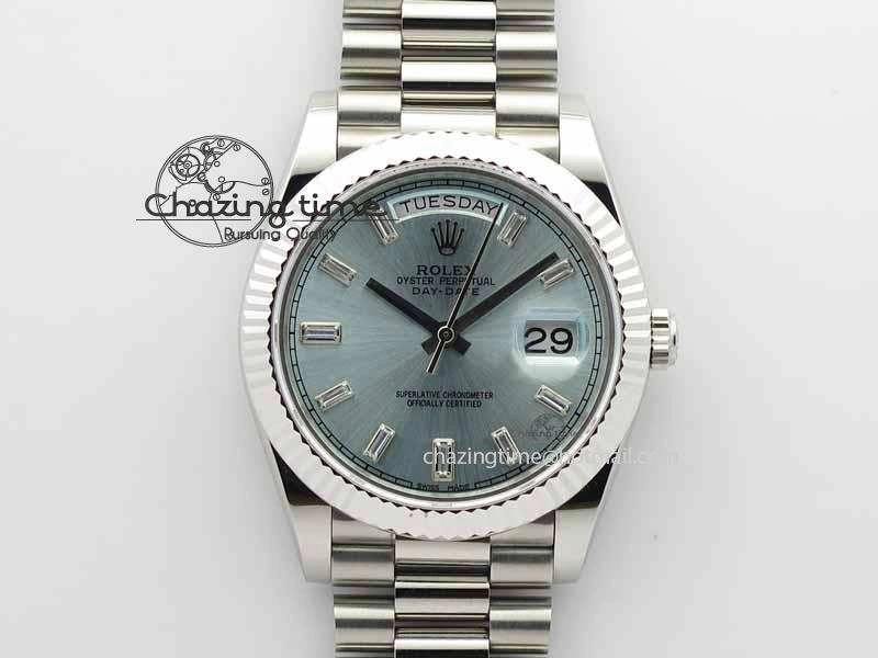 Day Date 40mm SS BP Maker Best Edition Ice Blue Dial Diamond Markers On SS Bracelet A Youthful 3702