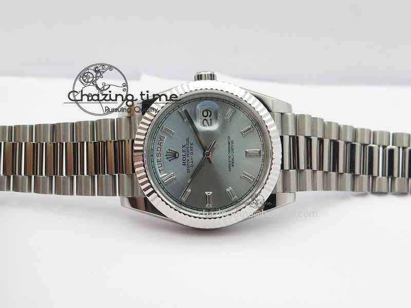 Day Date 40mm SS BP Maker Best Edition Ice Blue Dial Diamond Markers On SS Bracelet A Youthful 3702