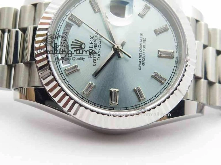 Day Date 40mm SS BP Maker Best Edition Ice Blue Dial Diamond Markers On SS Bracelet A Youthful 3702