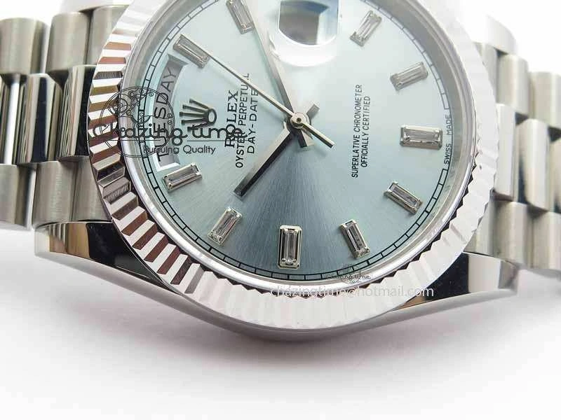 Day Date 40mm SS BP Maker Best Edition Ice Blue Dial Diamond Markers On SS Bracelet A Youthful 3702