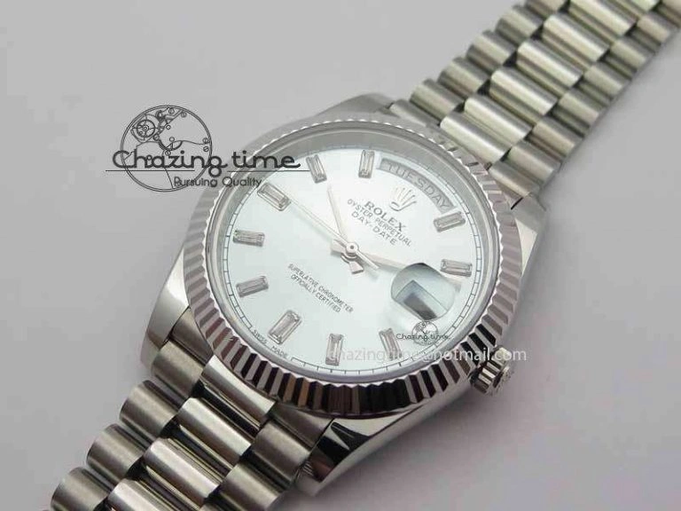 Day Date 40mm SS BP Maker Best Edition Ice Blue Dial Diamond Markers On SS Bracelet A Youthful 3702