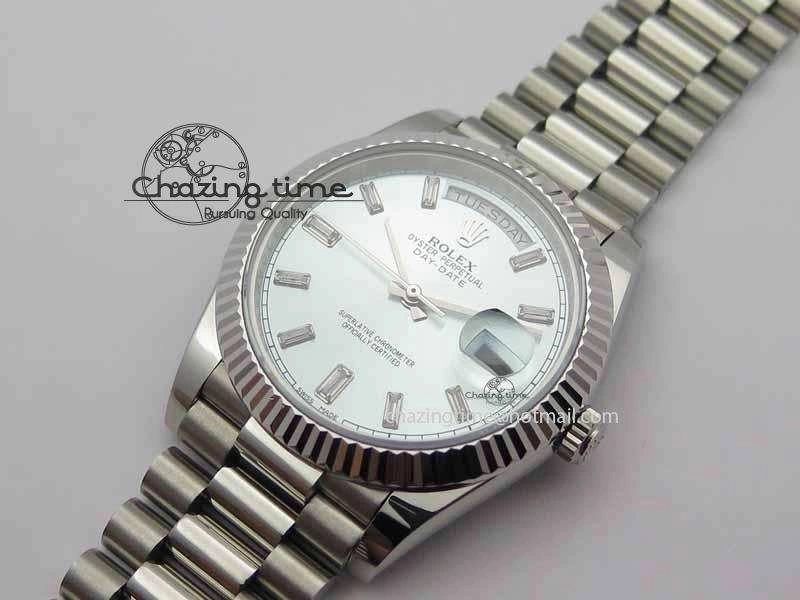 Day Date 40mm SS BP Maker Best Edition Ice Blue Dial Diamond Markers On SS Bracelet A Youthful 3702