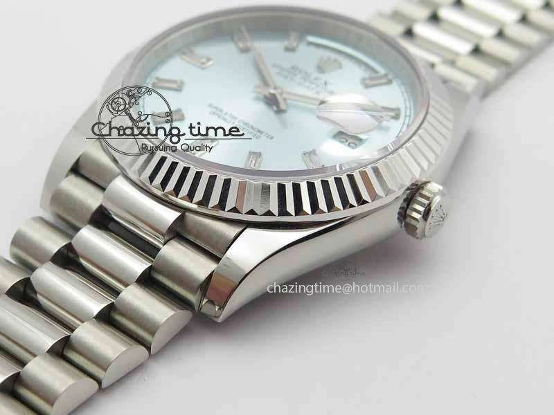 Day Date 40mm SS BP Maker Best Edition Ice Blue Dial Diamond Markers On SS Bracelet A Youthful 3702