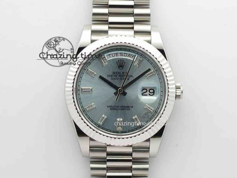 EasyMatch Day Date 40mm SS BP Maker Best Edition Ice Blue Dial Diamond Markers On SS Bracelet ETA 3700