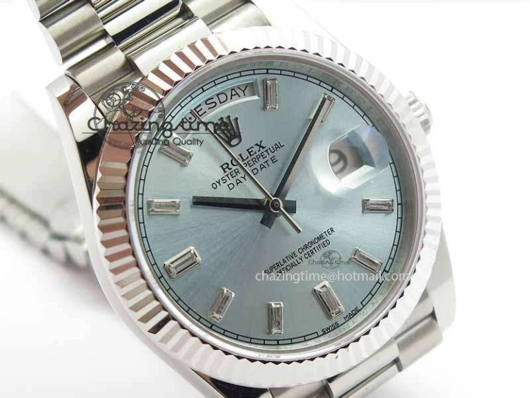 EasyMatch Day Date 40mm SS BP Maker Best Edition Ice Blue Dial Diamond Markers On SS Bracelet ETA 3700