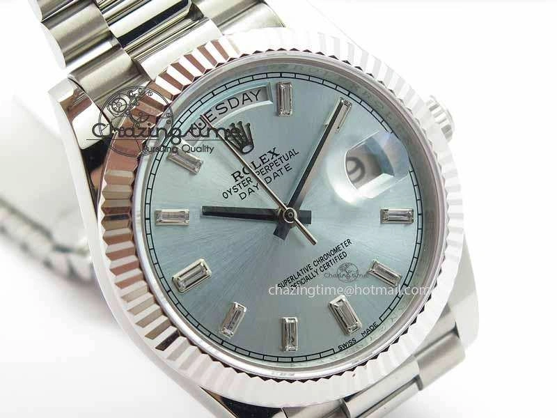 EasyMatch Day Date 40mm SS BP Maker Best Edition Ice Blue Dial Diamond Markers On SS Bracelet ETA 3700