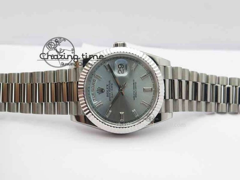 EasyMatch Day Date 40mm SS BP Maker Best Edition Ice Blue Dial Diamond Markers On SS Bracelet ETA 3700