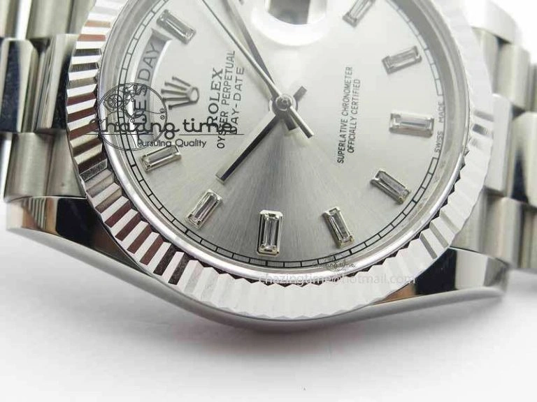 Cozy Day Date 40mm SS BP Maker Best Edition Silver Dial Diamond Markers On SS Bracelet A 3694