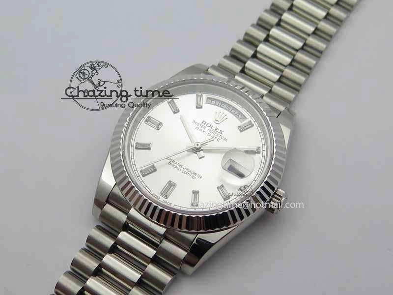 Cozy Day Date 40mm SS BP Maker Best Edition Silver Dial Diamond Markers On SS Bracelet A 3694