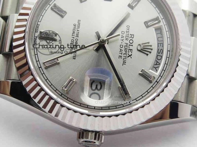 Day Date 40mm SS BP Maker Best Edition Silver Dial Diamond Markers On SS Bracelet ETA Refined 3690