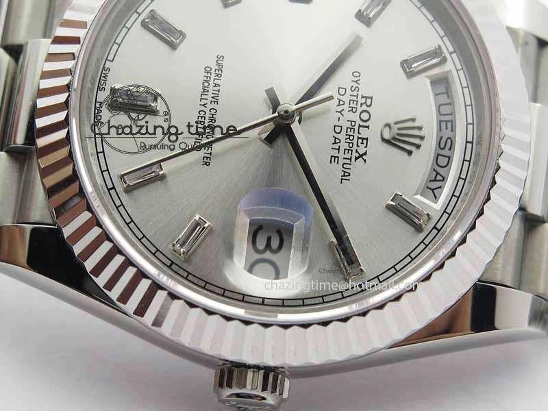 Day Date 40mm SS BP Maker Best Edition Silver Dial Diamond Markers On SS Bracelet ETA Refined 3690