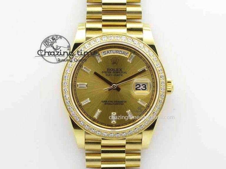 Day Date 40mm Wrapped YG BP Maker Best Edition Gold Dial Diamond Bezel On YG Bracelet ETA Timeless 3683