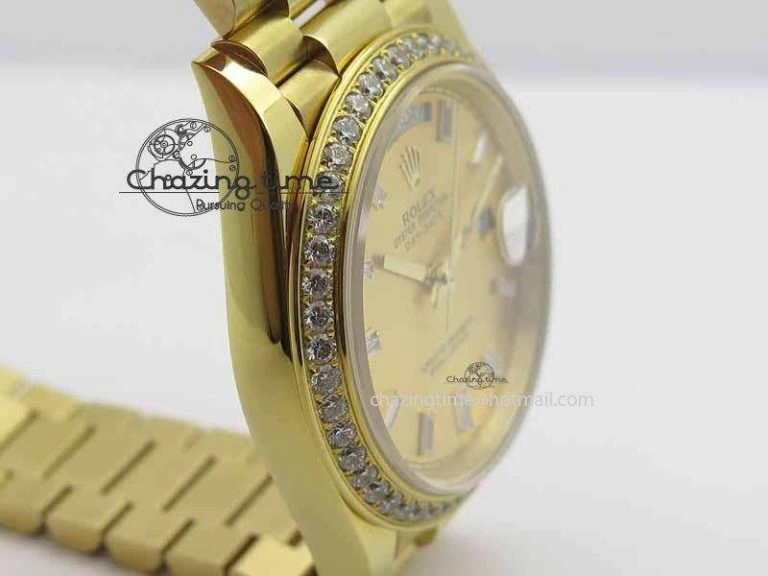 Day Date 40mm Wrapped YG BP Maker Best Edition Gold Dial Diamond Bezel On YG Bracelet ETA Timeless 3683