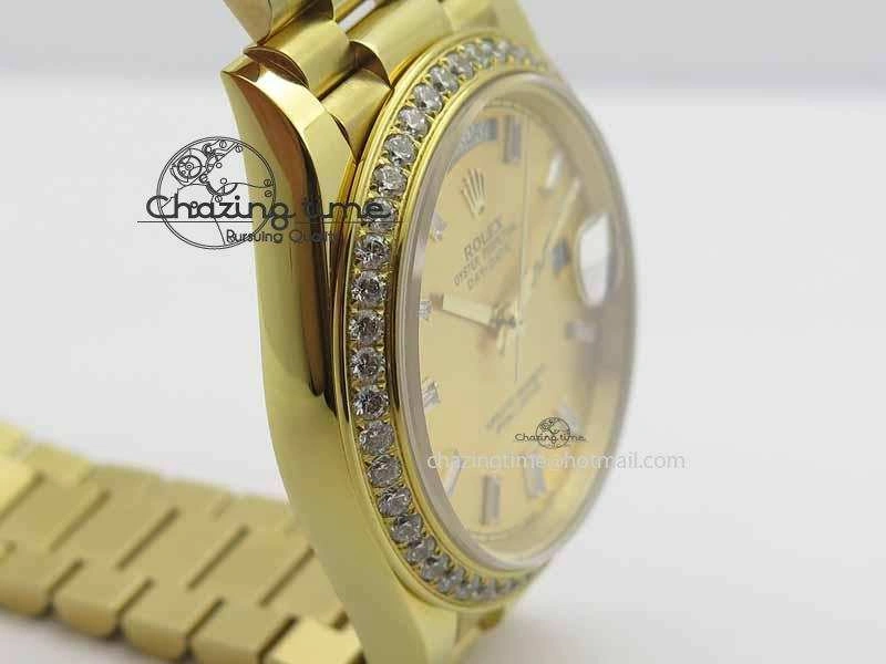 Day Date 40mm Wrapped YG BP Maker Best Edition Gold Dial Diamond Bezel On YG Bracelet ETA Timeless 3683