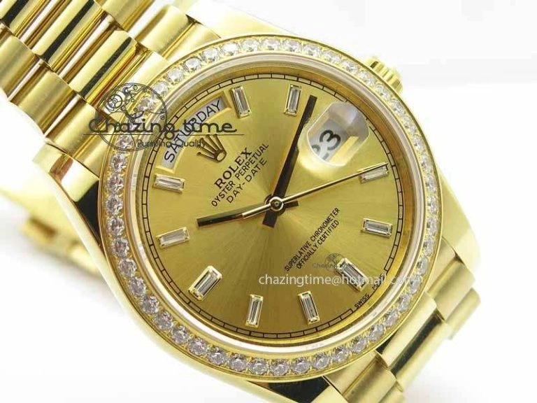Day Date 40mm Wrapped YG BP Maker Best Edition Gold Dial Diamond Bezel On YG Bracelet ETA Timeless 3683