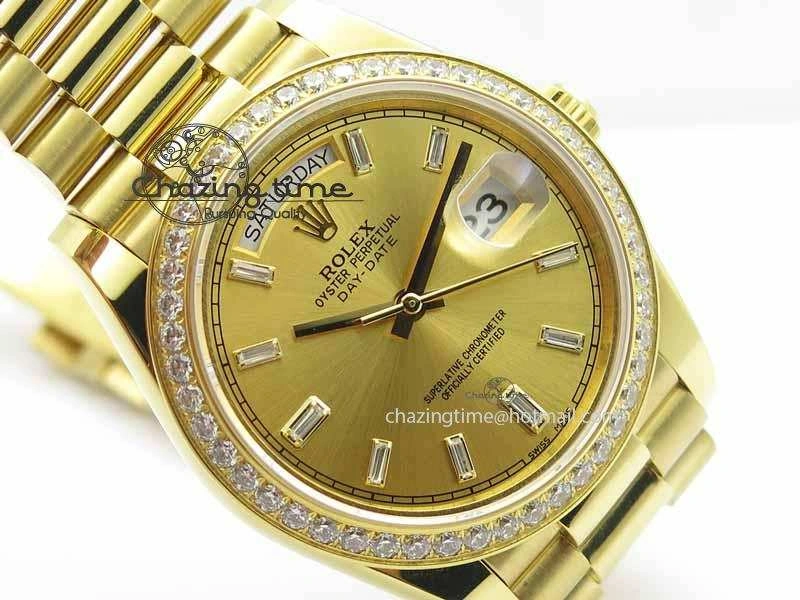 Day Date 40mm Wrapped YG BP Maker Best Edition Gold Dial Diamond Bezel On YG Bracelet ETA Timeless 3683