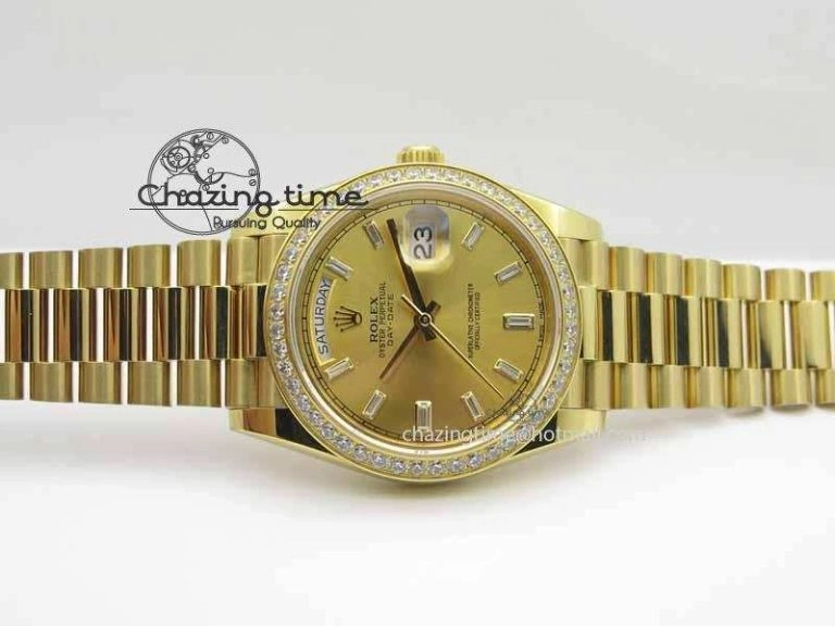 Day Date 40mm Wrapped YG BP Maker Best Edition Gold Dial Diamond Bezel On YG Bracelet ETA Timeless 3683