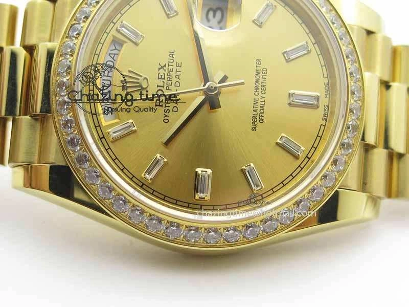 Day Date 40mm Wrapped YG BP Maker Best Edition Gold Dial Diamond Bezel On YG Bracelet ETA Timeless 3683