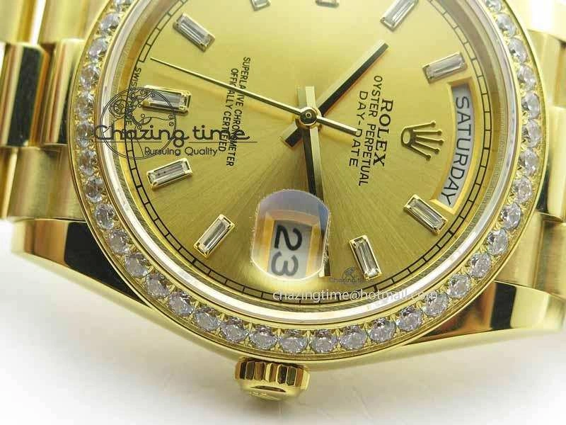 Day Date 40mm Wrapped YG BP Maker Best Edition Gold Dial Diamond Bezel On YG Bracelet ETA Timeless 3683