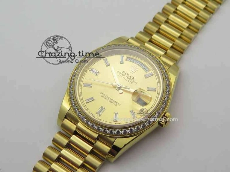Day Date 40mm Wrapped YG BP Maker Best Edition Gold Dial Diamond Bezel On YG Bracelet ETA Timeless 3683