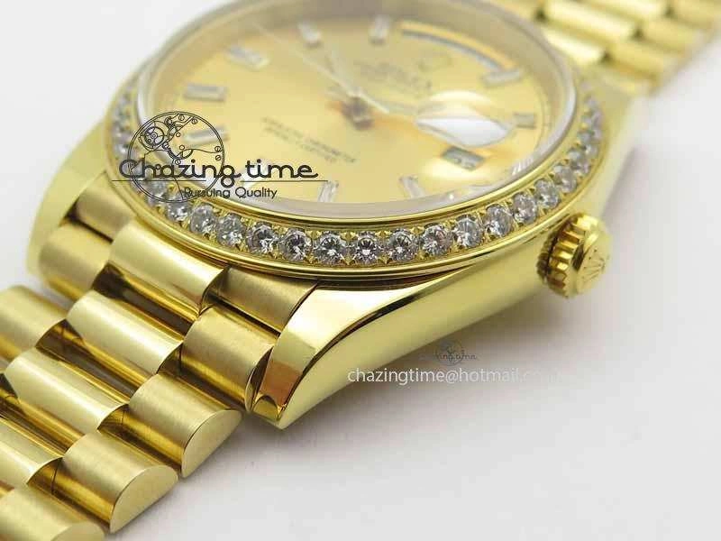 Day Date 40mm Wrapped YG BP Maker Best Edition Gold Dial Diamond Bezel On YG Bracelet ETA Timeless 3683