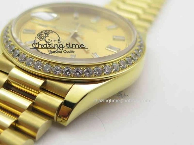 Day Date 40mm Wrapped YG BP Maker Best Edition Gold Dial Diamond Bezel On YG Bracelet ETA Timeless 3683