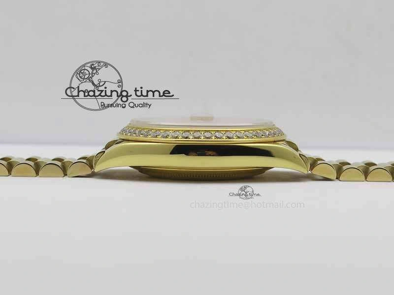 Day Date 40mm Wrapped YG BP Maker Best Edition Gold Dial Diamond Bezel On YG Bracelet ETA Timeless 3683