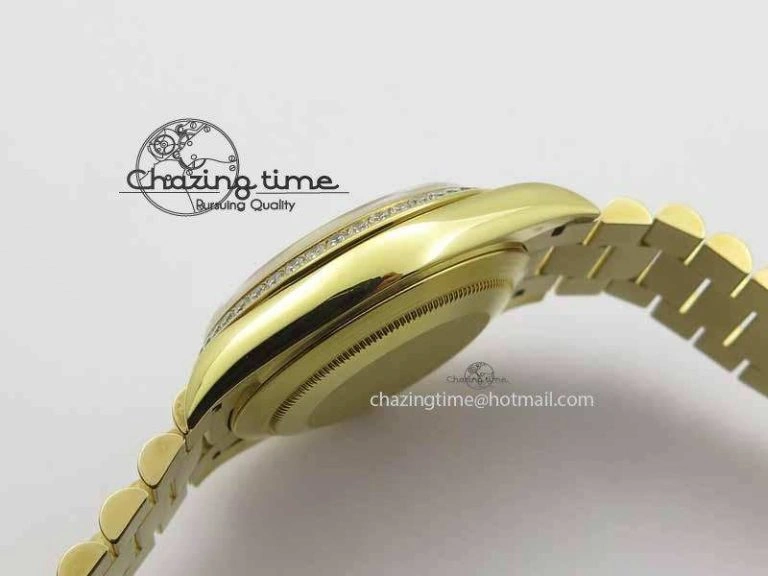 Day Date 40mm Wrapped YG BP Maker Best Edition Gold Dial Diamond Bezel On YG Bracelet ETA Timeless 3683
